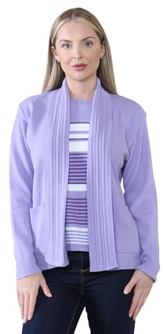 Ladies Twin Set Stripped Sweater Womens Knit Stripe Tank Top Cardigan Jumper (UK, Alpha, S, M, Regular, Regular, Lilac)