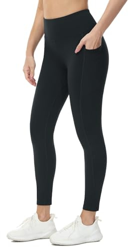 BALEAF Termoleggings, dam, vinterleggings, hög midja, sportleggings med fickor, leggings, yogabyxor av fleece, vinterbyxor är vattentäta, 25-i-5 fickor-svart, 3XL