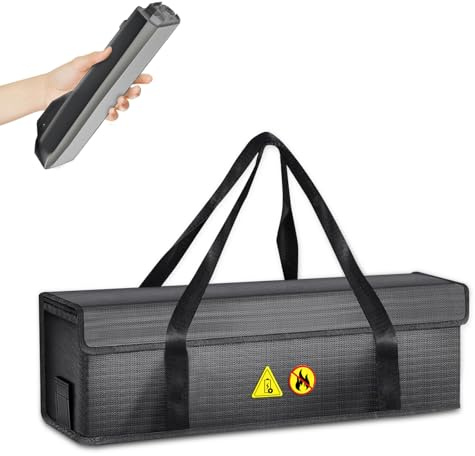 Leerweii Ebike Akku Tasche, Feuerfest bis 1250 °C 8 Schichten Brandschutz Feuerfeste Box für Fahrradakku Wasserdicht & Explosionssicher Lipo Safe Bag für Lagerung, Transport, Laden (41 x 13 x 12 cm)