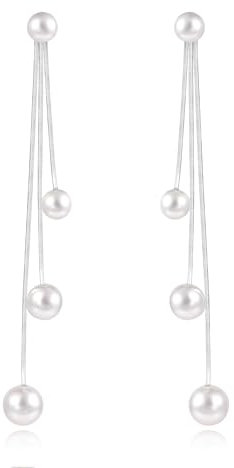 Silber 925 Perlen Ohrringe für Damen, Perlen Hängende Ohrringe Hypoallergene Perle Tropfenohrringe Lange Quasten Ohrring Hängeohrringe für Damen Mädchen