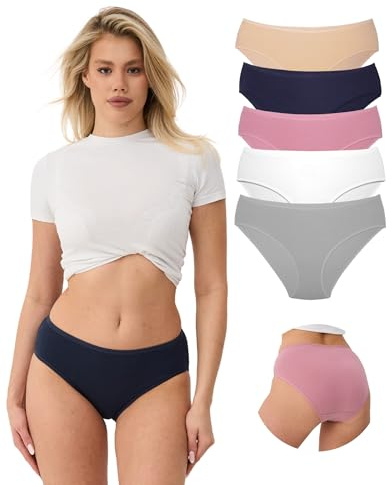 ALYA UNDERWEAR Underkläder för Kvinnor, Ekologisk Bomull, Medelhöga Underbyxor, Andningsbara byxor för Damer, Töjbara Damtrosor (P04, M)