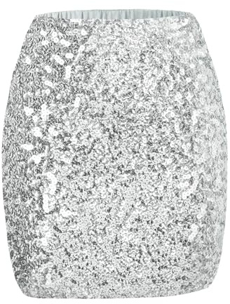 Kefiyis Gonna con Paillettes da Donna Elastica Scintillante Brillante Gonna Glitter Mini con Fodera per Festival Halloween Rave Party, Argento, S