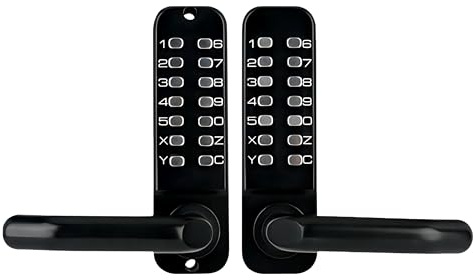 Double-Sided Keyless Entry Door Lock, Mechanical Keypad Double Door Lock with Handle, Waterproof Zinc Alloy Door Gate Lock with Code for Yard Garden Garage, Easy to Install (Black)