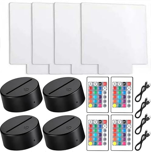 Wowlela 10 Sets 3D Night Light, DIY Acrylic Lamp Base Set with 10 Pieces Clear Acrylic Sheets Adjustable 16 Colors 4 Modes for Child Room Restaurant Room Shop Bar Cafe(Square Leaf)
