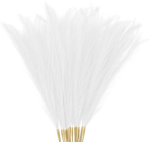 M METERXITY 20-Pack Faux Pampas Grass 21.7 Inch/55cm Small Fake Fluffy Pampas Grass Decor Pampas Grass Branches Vase Filler for Home/Wedding/Vase/Office/Party [White]