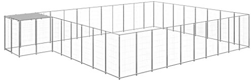 DYRJDJWIDHW hundezwinger,Dog cage,hundehütte XXL,Kennel Hund,Hundezwinger Silbern 25,41 m² StahlEntworfen für Garten und Terrasse.