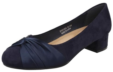Spot On Ladies Block Heel Wide Fit Formal Satin Bow Court Shoes F90150 - Navy Microfibre - UK Size 6 - EU Size 39 - US Size 8