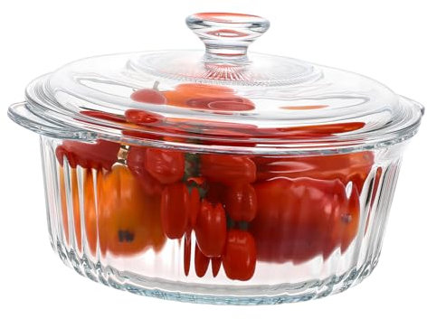 Cabilock Cocotte Ronde En Verre Borosilicate 2,4 l Avec Couvercle Transparent Plat à Gratin Profond Cuisson Polyvalente Pour Mijoter Et Braiser