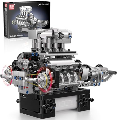 Mould King 10206 Technik V8 Motor Bausatz Bausteine Klemmbausteine Motor MCL V-8 Engine Kit Klemmbausteine Simulation Benzinmotor Modell für Erwachsene(737 Teile)