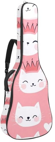 KengjuTesu 43 Zoll Akustikgitarre Softcase mit Rucksackgurt und 2 Taschen Rosa Herzen Katzengesicht Keine Polsterung Rucksack Wasserdicht Oxford Tuch Bassgitarre Gigbag für Konzertgitarre, mehrfarbig,