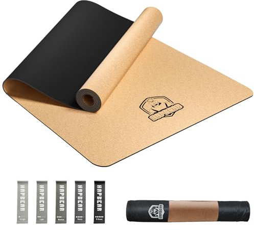 HAPBEAR Yogamatte XXL Kork- Extra Groß Yoga Matte Rutschfestes 183 x 92 cm- 6 Mm Dicke Dämpfungsauflage, 100% Natürliche & Dauerhaft korkmatte Für Yoga & Pilates- Inkl.Resistance Band & Tragetasche-06