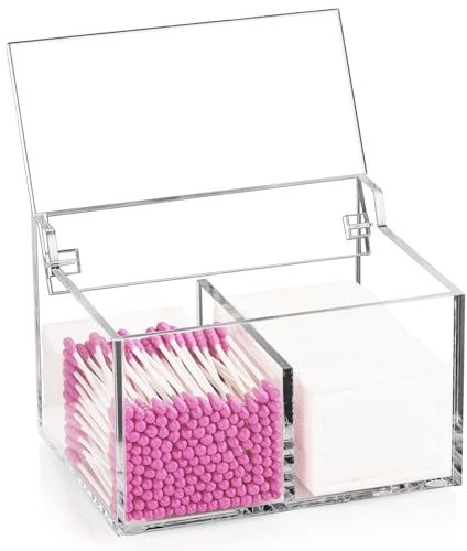 COKWEL Organizador de bastoncillos, Caja de Acrílico de Bastoncillos de Algodón con Tapa, Caja Transparente de Hisopos de Algodón, Organizador Transparente para Almohadillas Desmaquillantes