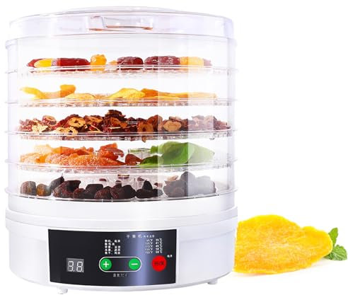 Déshydrateur Alimentaire Professionnel 5 Plateaux, 250 W, Minuterie de 1 À 48 H, Température Réglable de 35 À 70 °C, Circulation d'air Chaud À 360 °C, Protection Contre la Surchauffe, Amovible