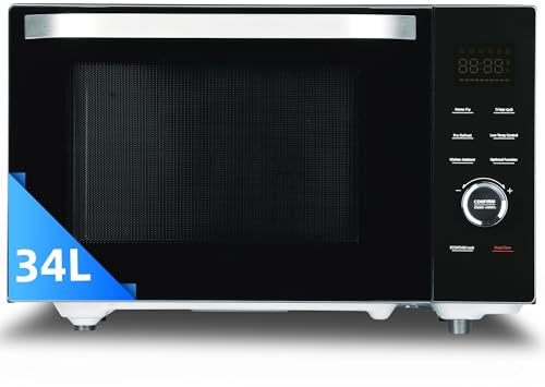 Smad Microwave Air Fryer Combo 5-IN-1 34L, 1000W Microwave, 2400W Grill, 2400W Convection Oven, Air Fry, ECO Mode, Intelligent Defrosting, Steam Clean, Deodorization, 10 Auto Menus, Child Lock