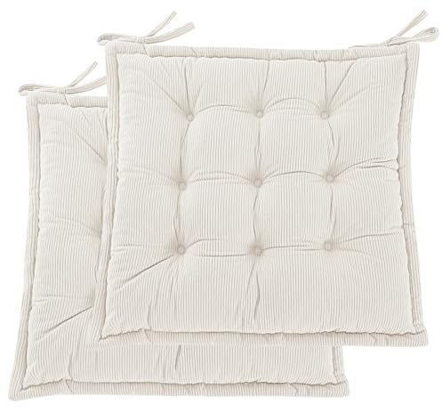 PRIMEPATIO Indoor Sitzkissen Stuhl 2er Set – Komfortable Cordstoff-Sitzmatte Stuhlkissen mit Bändern, Hochwertige Füllung, Ideal für Esszimmer, Büro, Wohnzimmer, Outdoor Gartenstuhl, 40x40x7, Beige