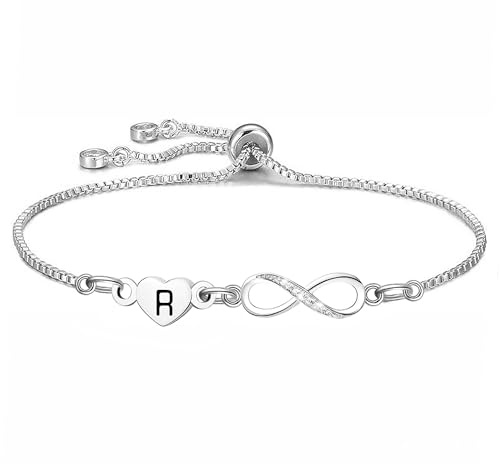 Braccialetto con ciondolo a forma di cuore con lettere dell'alfabeto, colore argento, regalo per ragazze, compleanno, Natale, anniversario, laurea, infinito, braccialetti con cristalli lucidi, regalo