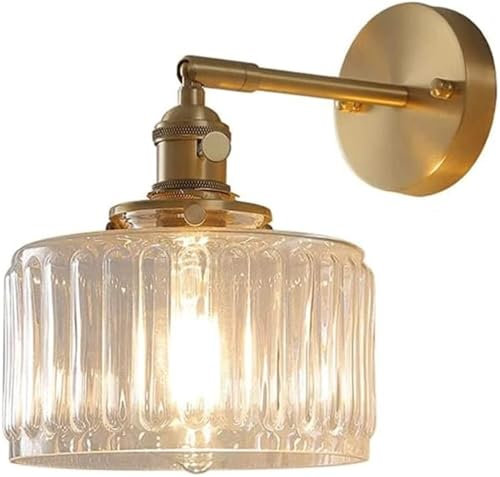 Vintage Brass Wall Lamp Transparent Glass Lampshade E26/E27 Base Light Source Single Head Wall Sconce Wall Lantern Embedded Wall Mounted Lighting Fixture for Dining Room Hallway Porch Indoor