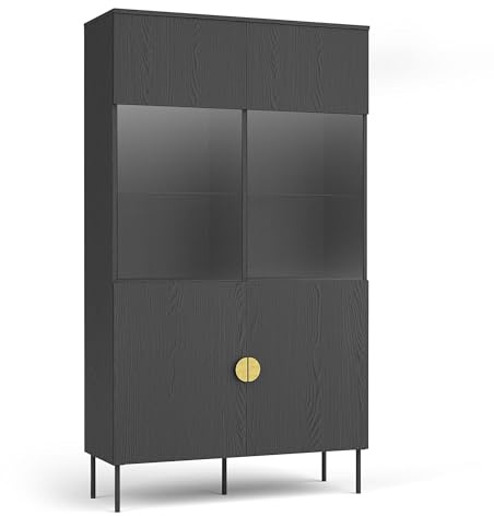 AXLIVING Vitrine für Wohnzimmer Brunelli 106,6 Schwarz Holzoptik Glas
