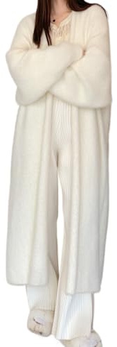Vagbalena Cardigan lungo largo e soffice da Donna lungo fino al ginocchio per l'autunno Cappotto da ufficio alla moda Cardigan in maglia morbido e soffice del 2025