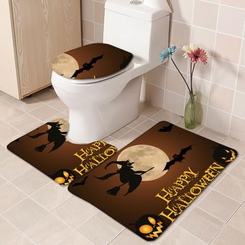 Badezimmermatte Braun Hexe Mond rutschfeste Badmatte Waschbar Bath Mat Bad Vorleger Memory Schaum Badezimmerteppich U förmige WC Teppich Badteppich Set 45x75 cm