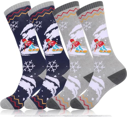 flintronic 2 Paires Chaussette de Ski pour Enfants, Thermiques d'hiver Enfants Chaussettes de Ski Garçon Fille, Chaussette Rembourré Respirant de Sport Hiver