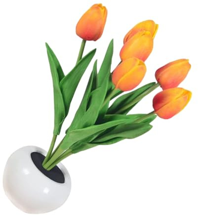 MUCKLILY Lampada da Tavolo LED 6 Tulipani Artificiali in Pu e Ceramica, Luce Notturna Rilassante e Decorativa per Camera da Letto, Design Romantico e Funzionale