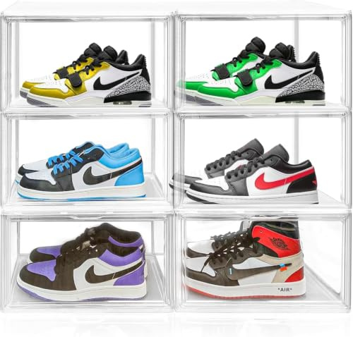 EZJOB 8 Stück Kunststoff Schuh Aufbewahrung Box Fit EU 46, stapelbare Schuh Display Case mit Magnet Acryltür, transparente klare Kunststoff Sneaker Boxen Boot Handtasche Organizer Schuhbehälter