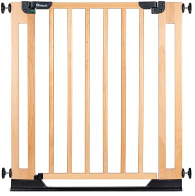 hauck Türschutzgitter aus Holz, selbstschließend, flacher Einstieg, Buche | Verstellbare Breite 75-80 cm über Stellschrauben, stabiles Absperrgitter zum Bohren, Einhand Öffnung, Indoor Kinder & Hunde