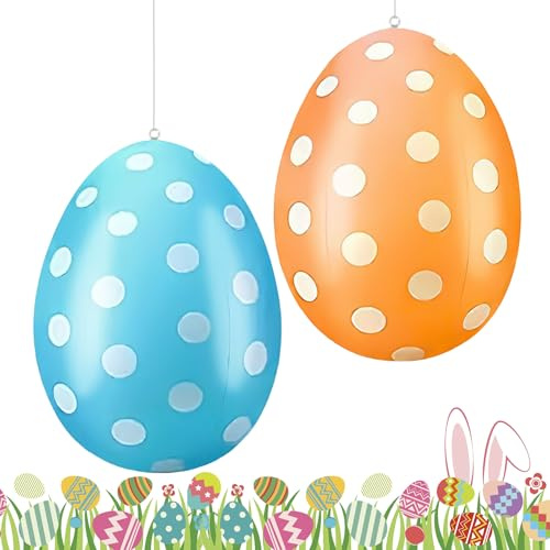 Aufblasbare Ostereier XXL, 40 cm Große Ostereier für Draußen, Ostereier zum Aufhängen Draussen XXL Osterdeko Outdoor, Osterdekorationen für Garten, Rasen, Terrasse