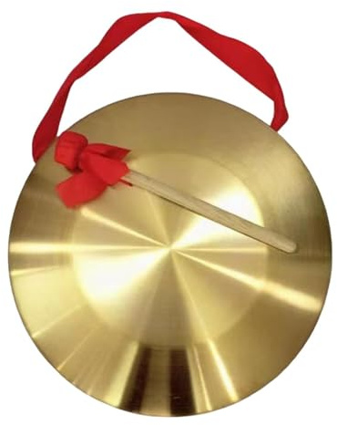 ICDKOYK Gong de cobre con platillos, banda rítmica, instrumento de percusión latón y cobre para festivales, ceremonias y fiestas, gong con mazo Para madera, cinta colgante, educativo, oro, 32