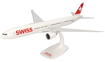 herpa Miniatura del avión Swiss International Air Lines Boeing 777-300ER - Snap-Fit, Escala 1/200, Modelo prefabricado, maqueta de colleción, modelismo, Avion con Soporte, Figura plástico