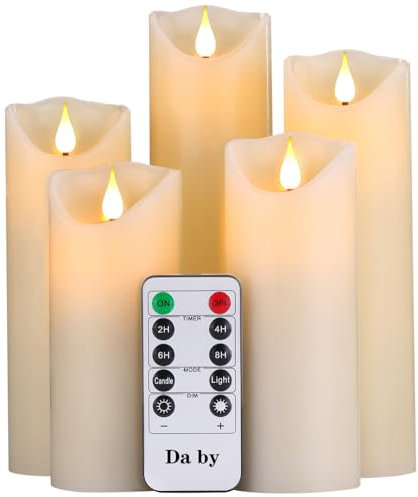 Da by LED Kerzen, flammenlose Kerze 300 Stunden Batterie Dekorative Kerze 5er Set (13cm, 14cm, 16cm, 18cm, 20cm).Die echt blinkende LED-Flamme ist aus Beige Echtwachs gefertigt
