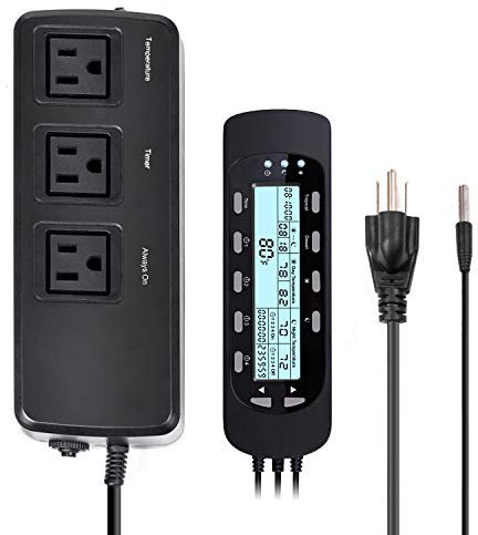 REPTI ZOO Reptile Thermostat Digital Outlet Temperature Timer Troptical or Desert Mode with Day Night Control for Aquarium Reptiles Terrarium Humidistat Mushroom Fermentation,Easy Setup (THC16)