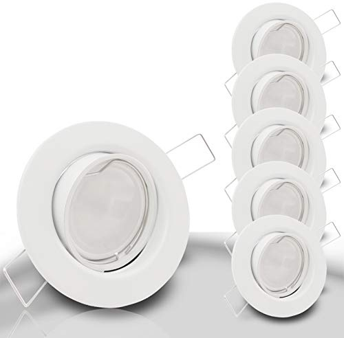 trendlights24 Decora LED Einbaustrahler 230V 5er Set 6W Kaltweiß GU10 Spot | Deckenspots, Weiß, rund, 500 lm, 6000k, LED Spots, austauschbar, Decken Einbauleuchte, schwenkbar, 68 mm Lochmaß