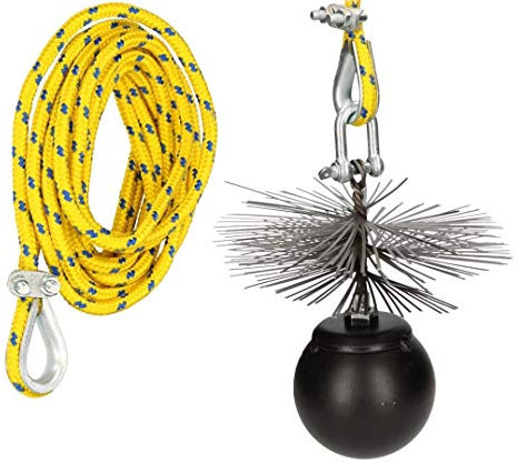 KOTARBAU® Kit deshollinador para chimenea, Erizo, Ø250 mm, Cepillo redondo de acero, Peso 2,5kilos, Herramientas para desatascar chimeneas, Limpieza interior de chimeneas desde el tejado, Cuerda 1,5m