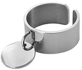 Paloma Bijoux Bague Breloque Médaille Gravure Personnalisable Ajustable en Acier Inoxydable 316L pour Femme - Gravure de prénom sur Petit médaillon