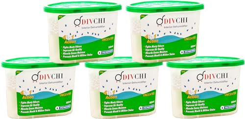 DIVCHI Dehumidifier Disposable 500ml Pack of 5 | Condensation Remover Moisture Absorber, Dehumidifiers for Damp, Mould, Moisture in Home, Kitchen, Wardrobe, Bedroom, Caravan, Office, Garage, Basement