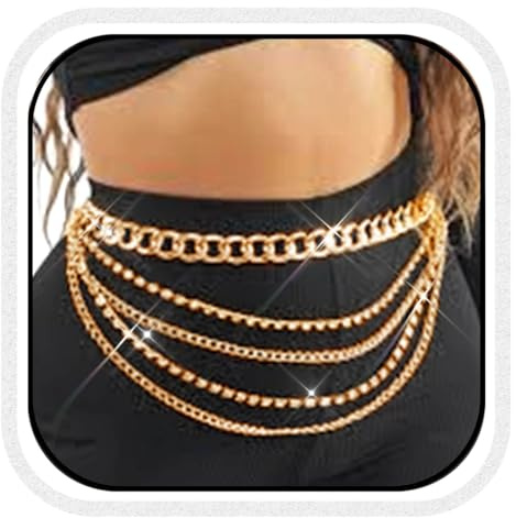 BODIY Rhinestone Waist Chains Gold Chain Belt Sparkly Crystal Belly Chains Chunky Body Chain Jewelry for Women