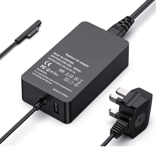 Surface Laptop Charger, 65W Surface Pro Charger for Microsoft Surface Pro 9/8/7/6/5/4/3/X Surface Laptop 4/3/2/1 Surface Go 1/2/3 Surface Book 3/2/1 with USB Charger Power Supply