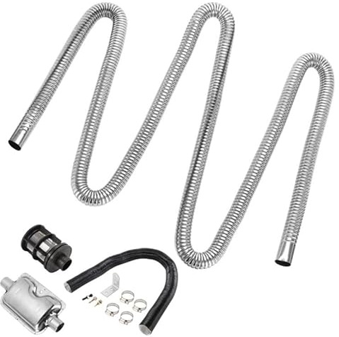 Exhaust Hose for Generator, 250CM Exhaust Hose Muffler Set 25mm Auxiliary Heater Exhaust Muffler Car Stainless Steel Exhaust Pipe with Two Stainless Steel Clamps for Diesel Heater