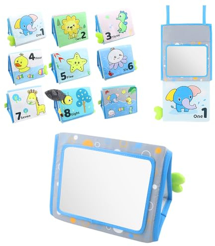caterbee Juguetes con Espejo para bebés, Juguetes educativos, Libro de Tela con Espejo y Divertidos Sonidos crujientes para el Aprendizaje temprano y el Tiempo de Juego de Desarrollo (Bosque)