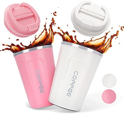 TELANKS 2 Stück Thermobecher Kaffee to go, 380ml Kaffeebecher to go Thermo, Coffee to go Becher mit Auslaufsicherem Deckel