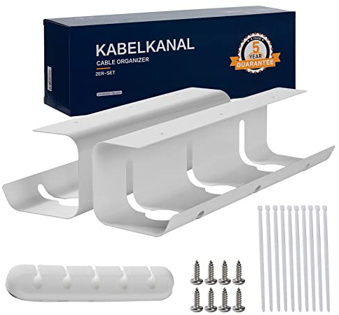 E.For.U® Kabelkanal Schreibtisch 2er Set, zum ordentlichen Kabelmanagement am Schreibtisch inkl Zubehör, Kabelführung Kabelwanne Kabelhalter Kabelaufbewahrung, einfache Montage (Weiß)