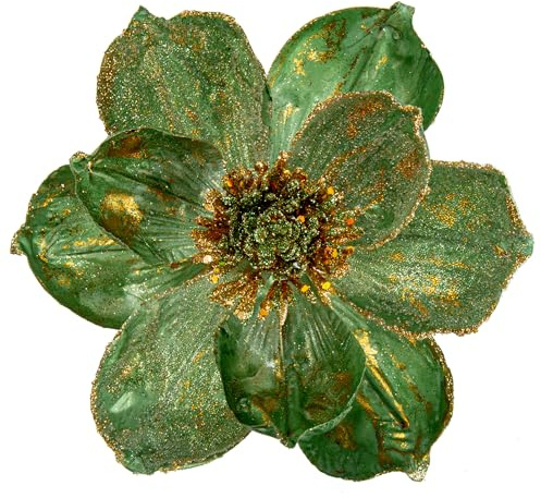 Briful 4 Stücke Weihnachtsstern Christbaumschmuck Magnolie Kunstblumen mit Glitzern Poinsettia Kunstzweig Weihnachtliche Dekoration Weihnachtsbaum Neujahr Ornamente
