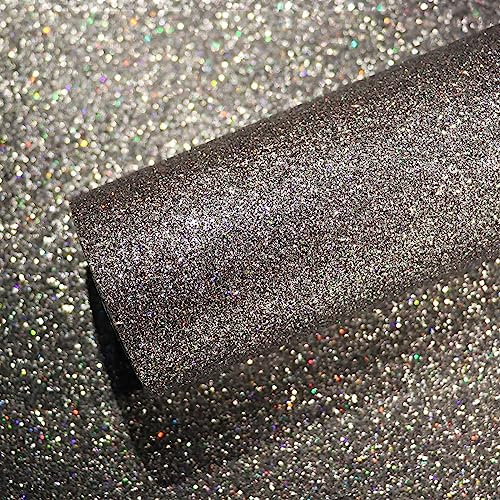 VEELIKE Tapete Glitzer Grau Glitzerfolie Glitzerpapier Selbstklebende Folie für Möbel Klebefolie Ornamente Möbelfolie Glitzer Deko Wohnzimmer Party Dekoration Wanddeko Zimmer Deko Flur 40cm×300cm