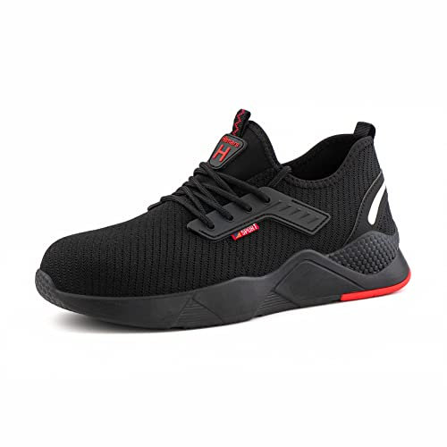 Hitmars Zapatos de Seguridad para Hombre Mujer Ligeros Zapatillas de Trabajo con Puntera de Acero Calzado Deportivas Zapatillas Transpirables Negro EU 42