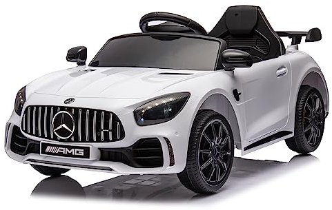 Winado 12V Ride on Car, Licensed Mercedes Benz AMG GTR Battery Powered Electric Vehicle, w/Parent Remote, Wider Seat, LED Lights, Openable Doors, MP3 Player, Smooth Start, 3 Speeds - White