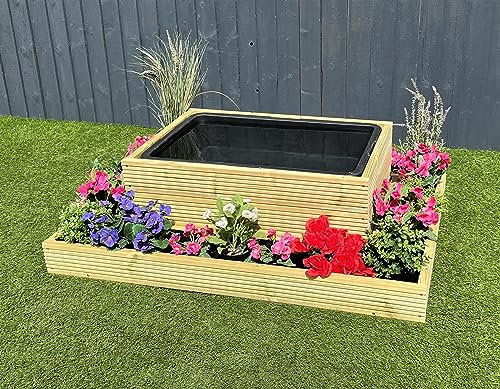 Woodshedltd Raised Garden Pond Ring Planter Wooden Decking Water Feature 84x55x36 90L Solid Tub Liner (Smooth Plain Decking)
