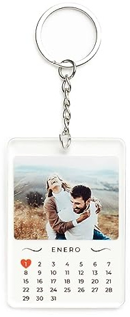 Transparent Gift Llavero Calendario Con Foto Personalizado. Regalos Personalizados para Cumpleaños, Aniversario, Navidad. Regalos Originales para Pareja, Amigos, Familia. Llaveros de Metacrilato