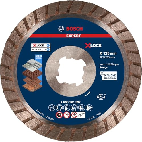 Bosch Accessories Bosch Professional 1x EXPERT MultiMaterial X-LOCK Turbo Diamanttrennscheiben (für Beton, Ziegelstein, Ø 125 mm, Zubehör Kleiner Winkelschleifer)
